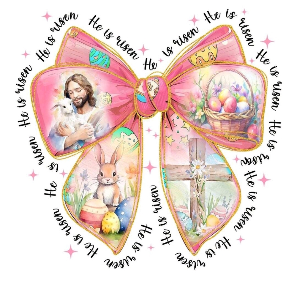 Easter Bow He Is Risen Iron Transfer